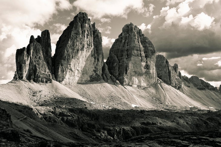 The North Face of the Tre Cime di Lavaredo, Italian Dolomites. The North Face of the Tre Cime di Lavaredo, Italian Dolomites.